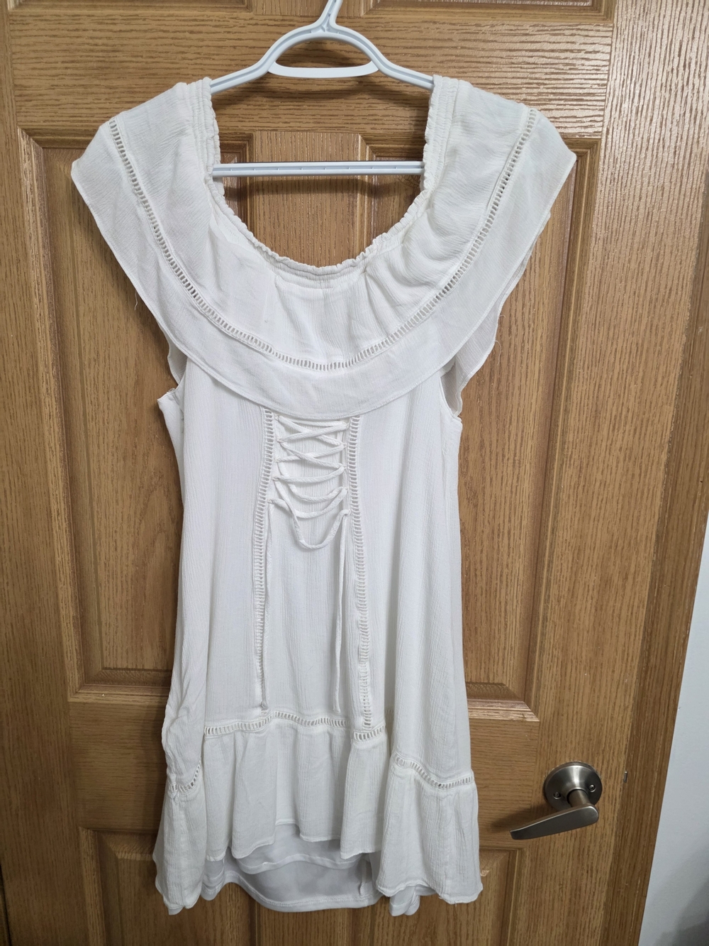 Ruby Rox Ivory Ruffle-Front Mini Dress - Picture 6 of 7